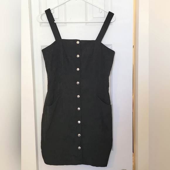H&M black corduroy button up overall dress, size Medium - Picture 1 of 3